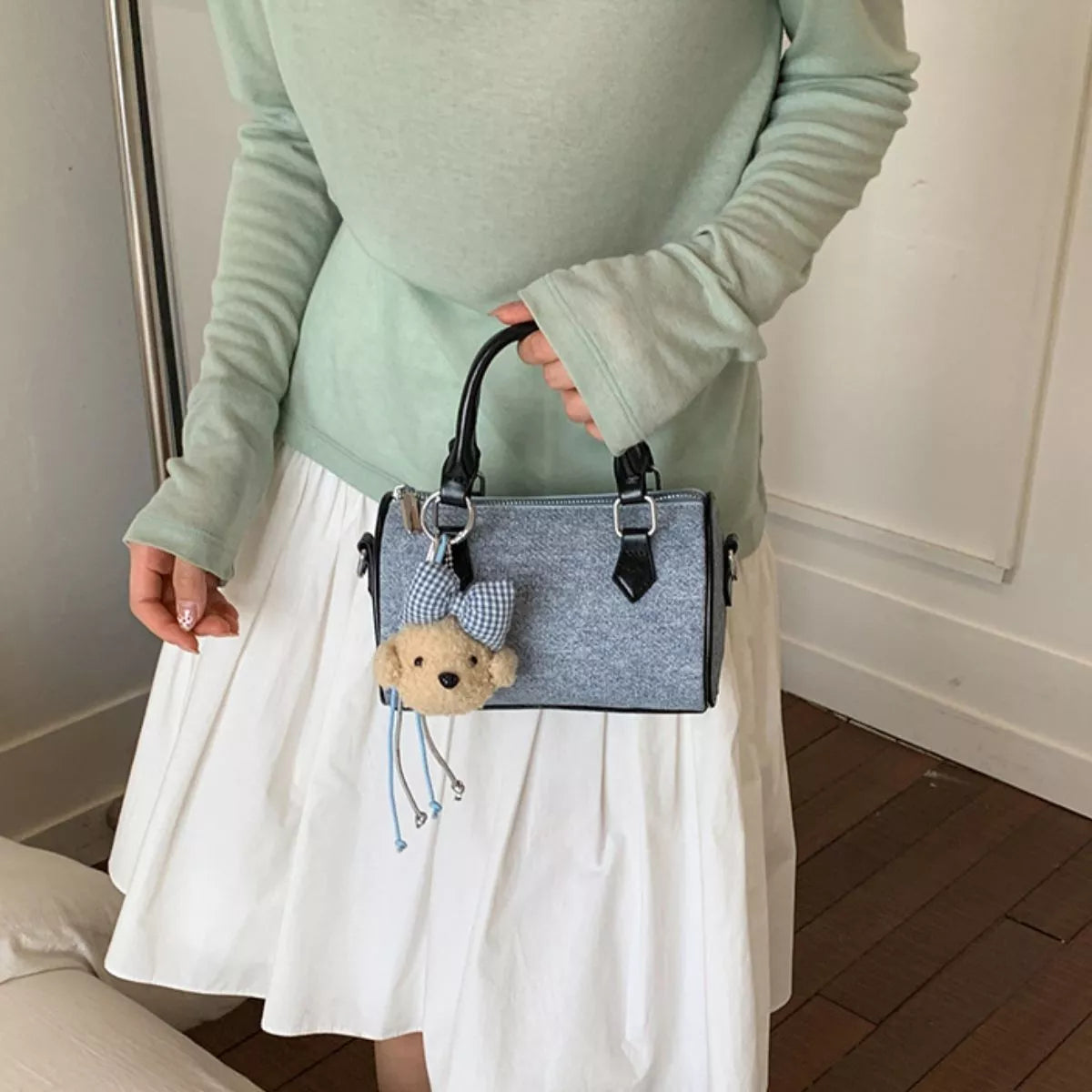 Denim Barrel Crossbody Bag