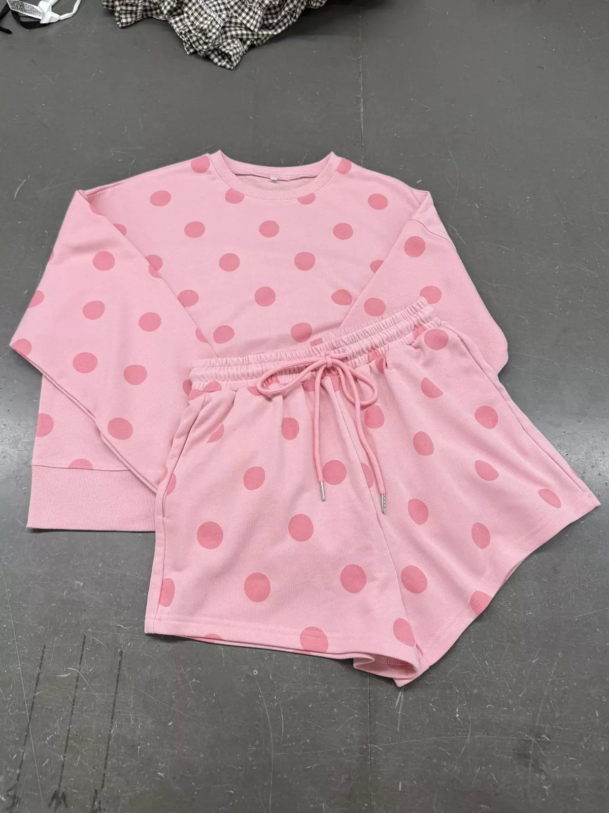 Polka Dot Crewneck Sweatshirt and Shorts Set