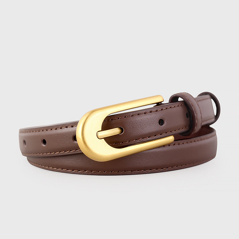 Gold Buckle Skinny Leather Belt