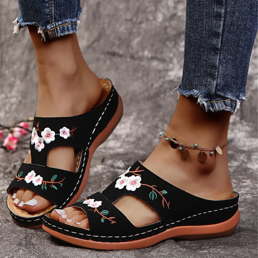 Floral Embroidered Cutout Sandals