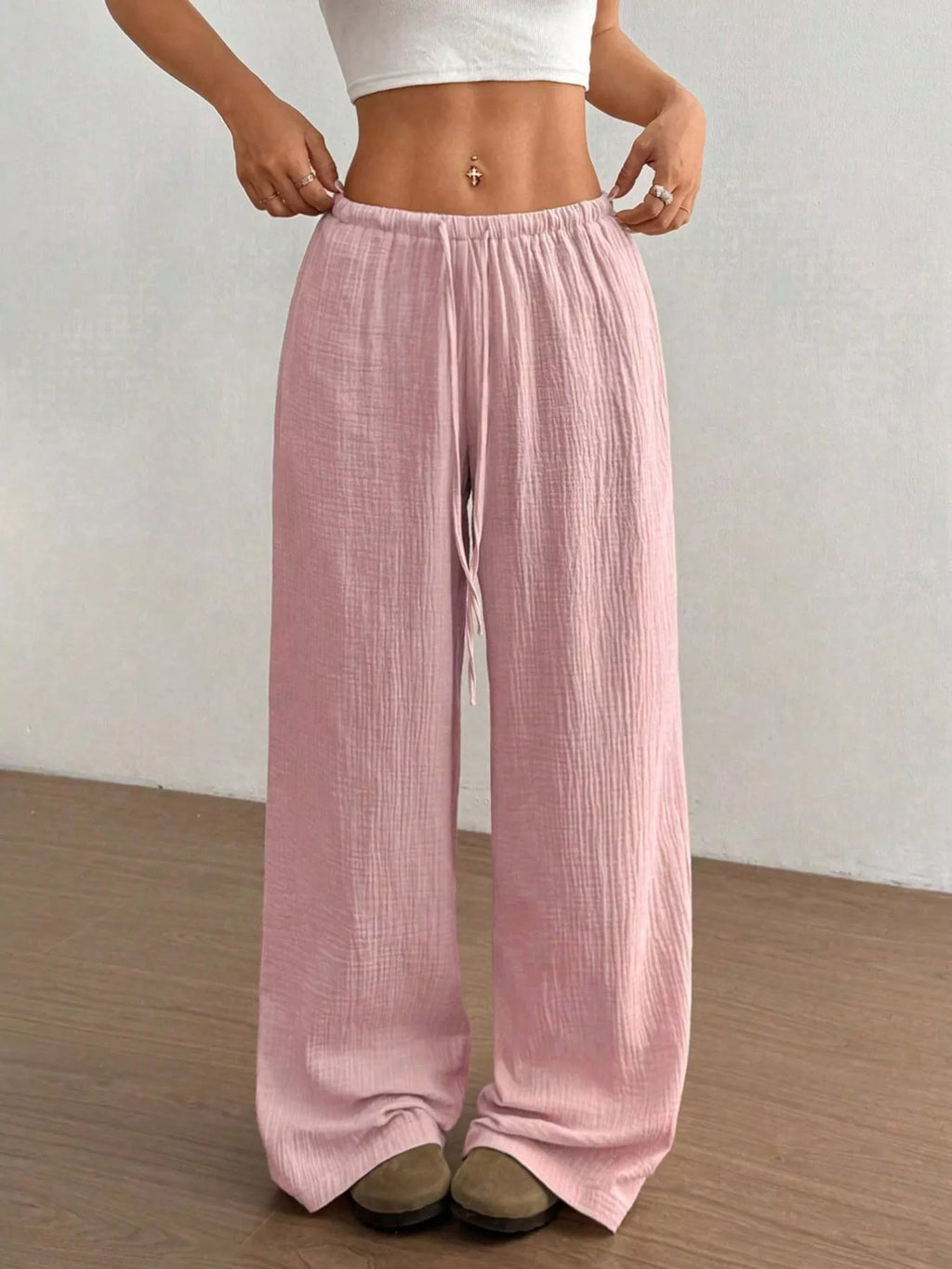 Wide-Leg Drawstring Pants