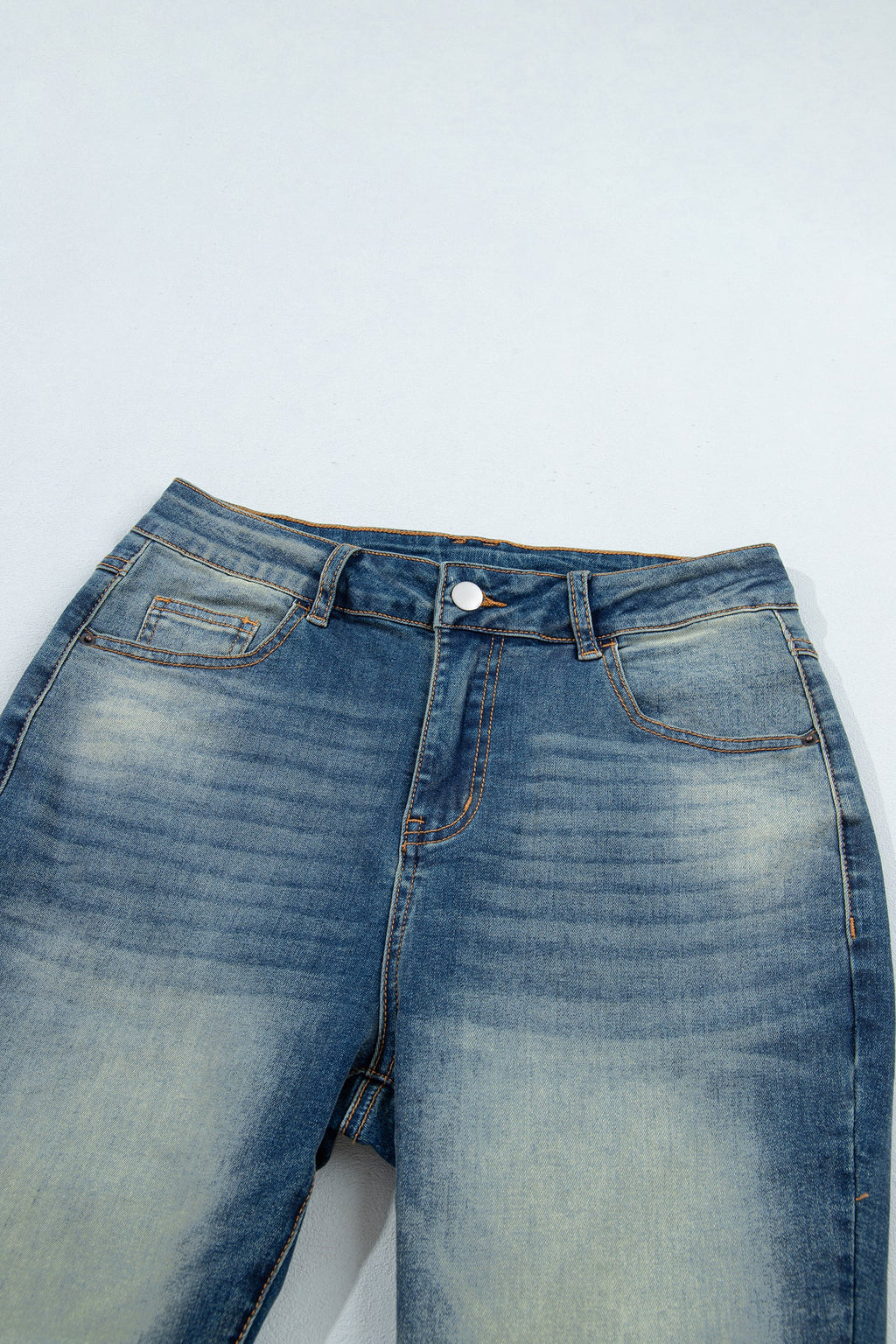Solid Denim Flare Leg Jeans w/ Pockets