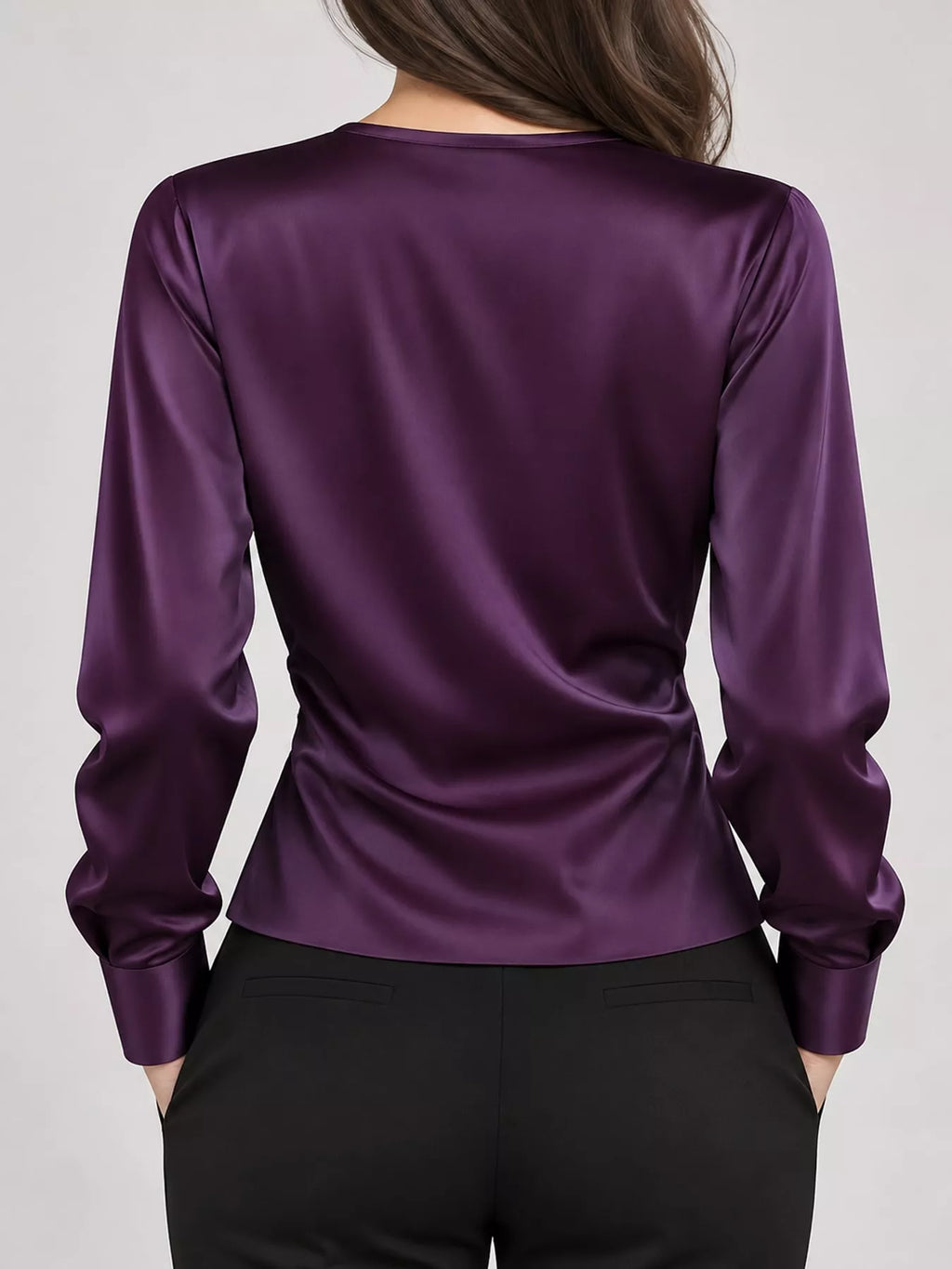 Satin Surplice Long Sleeve Blouse