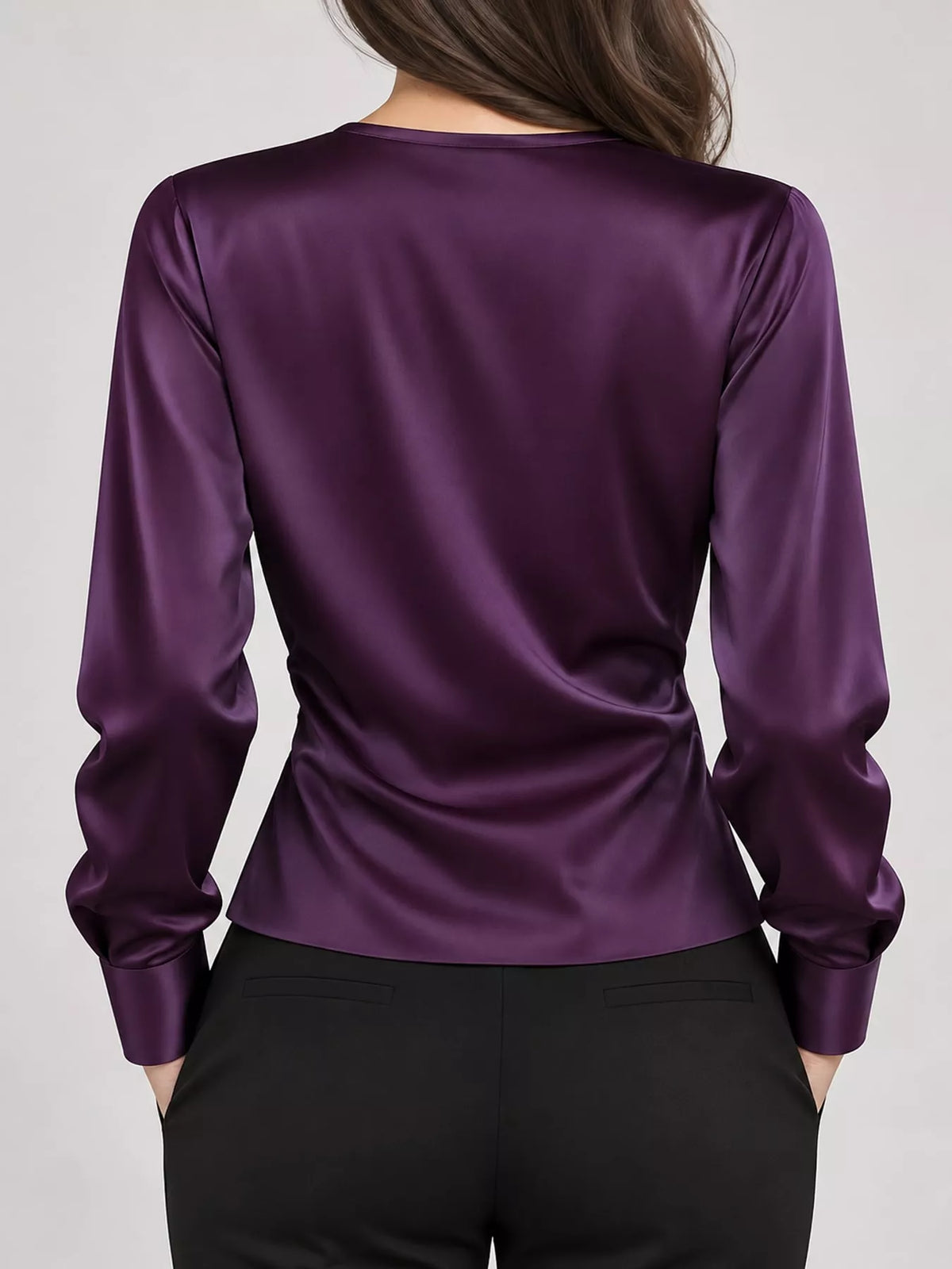 Satin Surplice Long Sleeve Blouse