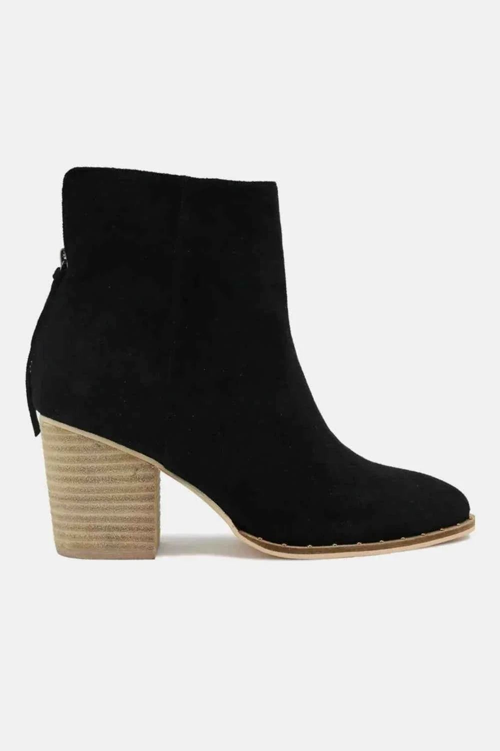 Suede Point Toe Ankle Booties with Mid Heel