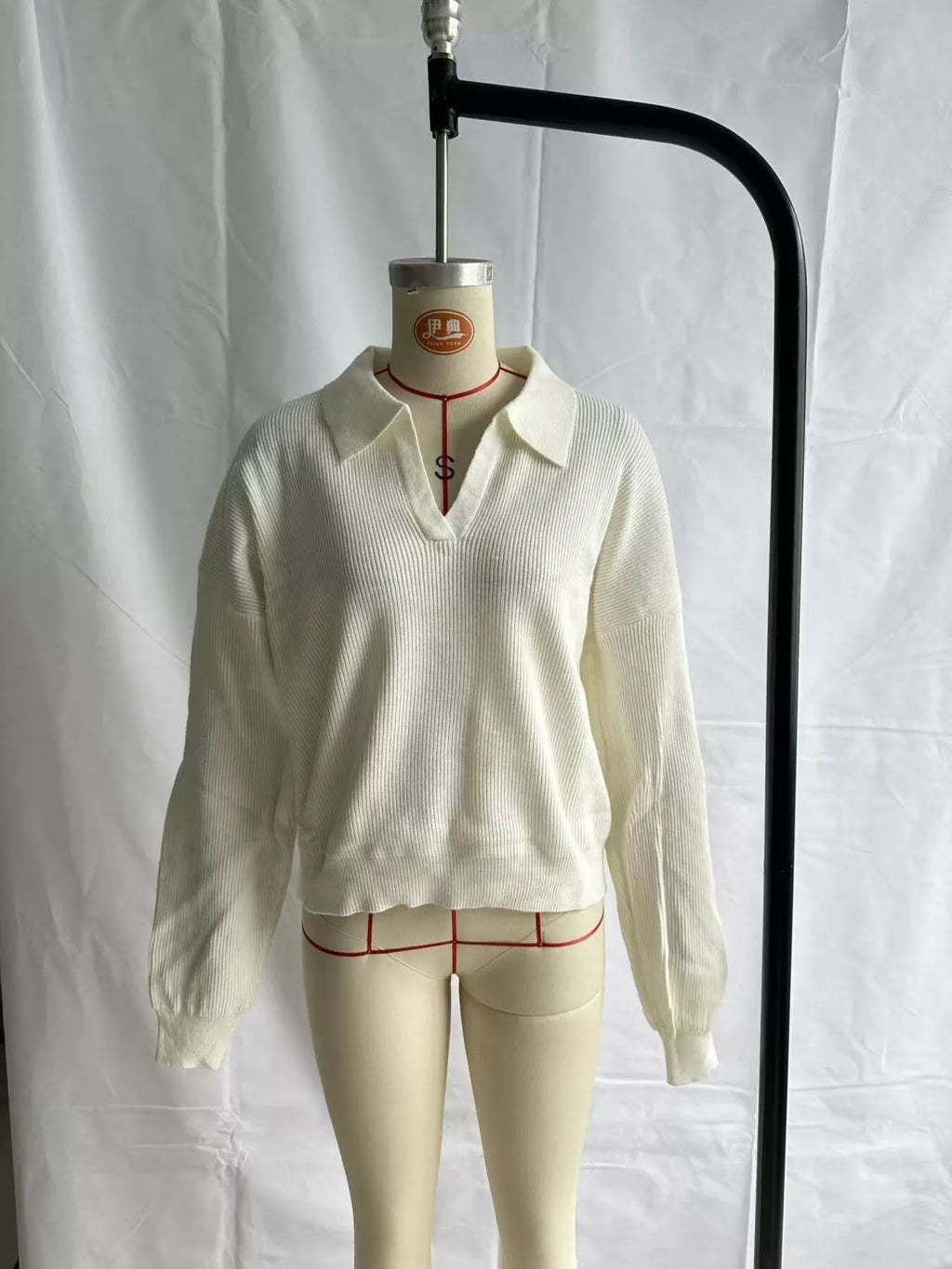 Ribbed Knit Polo Collar Sweater