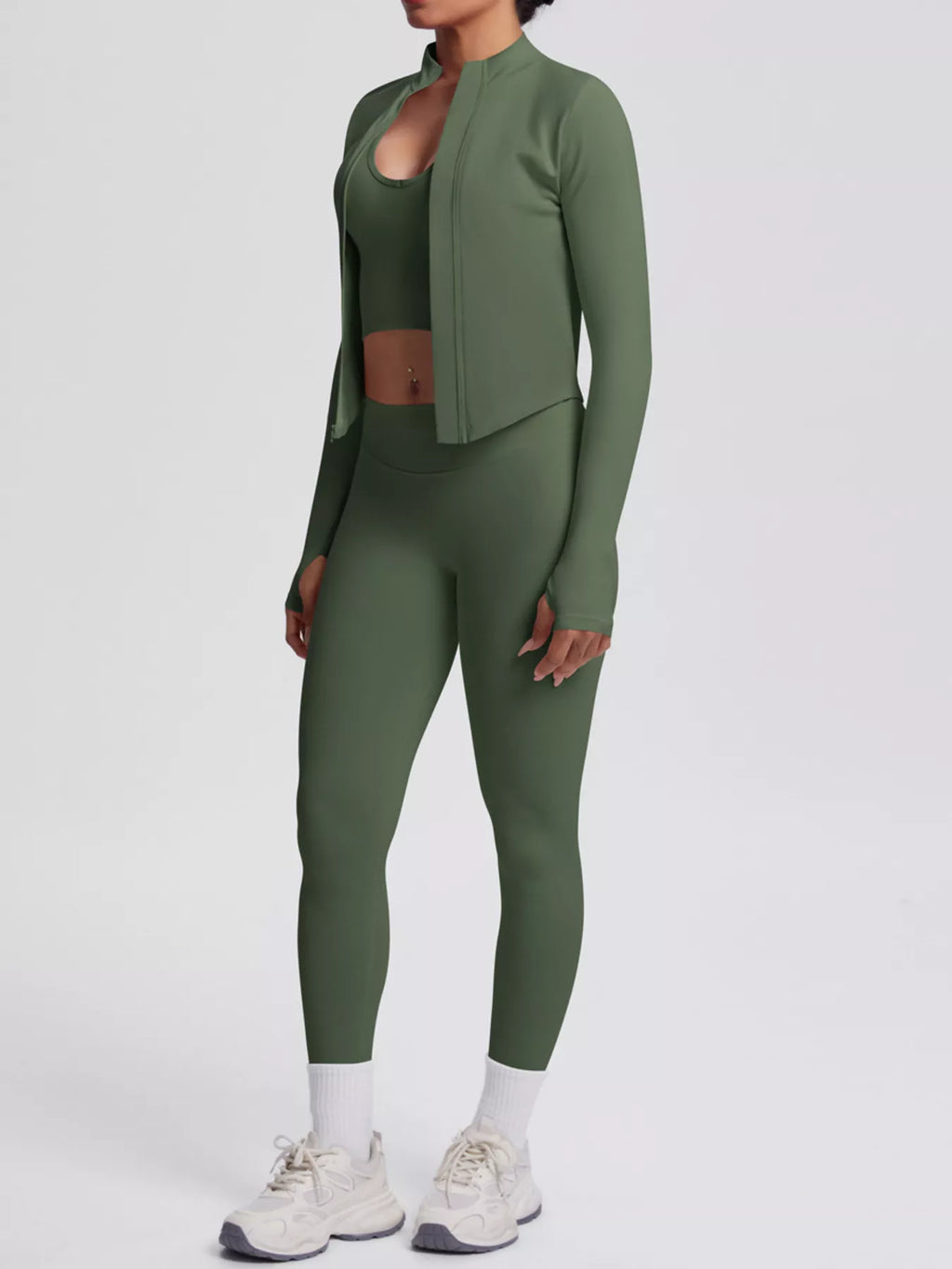 Tank & Zip-Up Jacket and Leggings Three-Piece Active Set