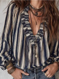 Striped Balloon Sleeve Blouse