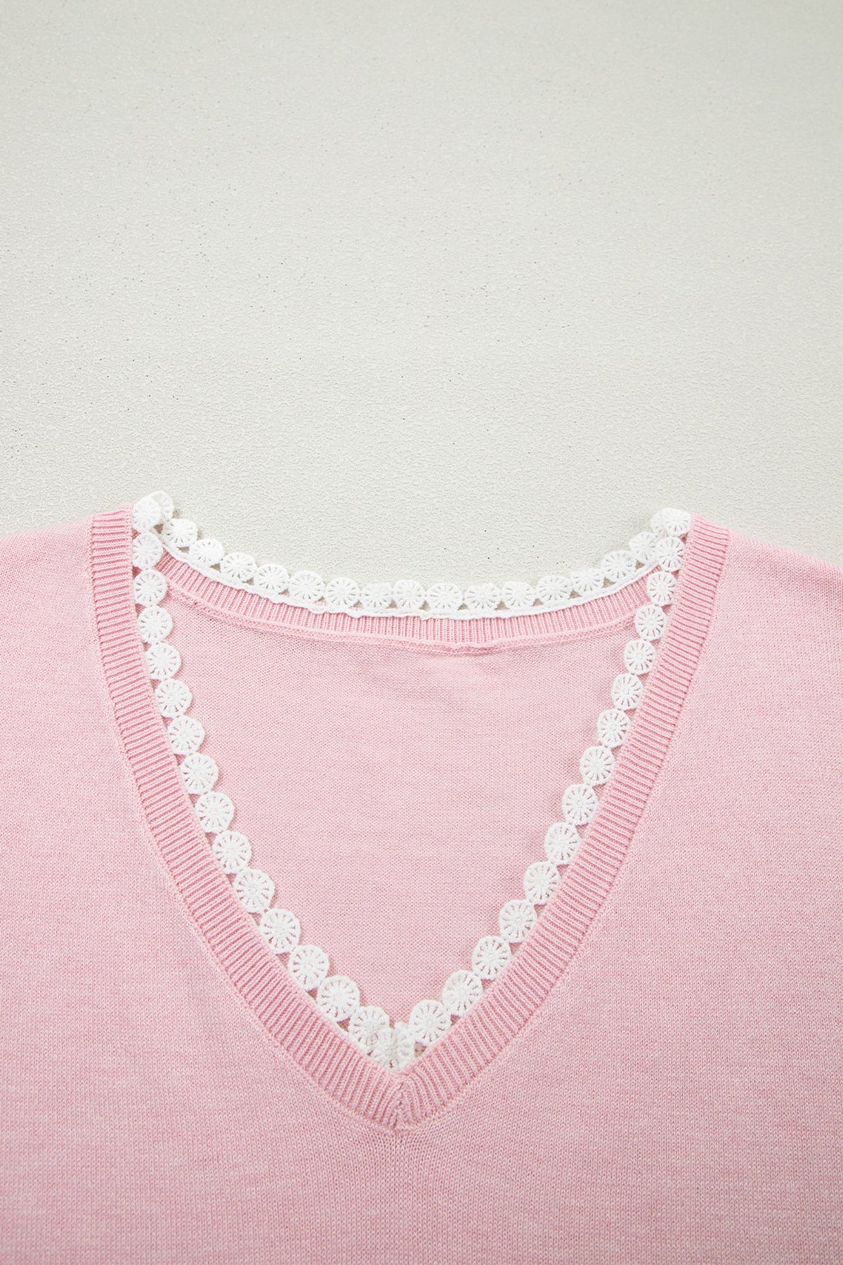 Lacy V-Neckline Short Sleeve Sweater