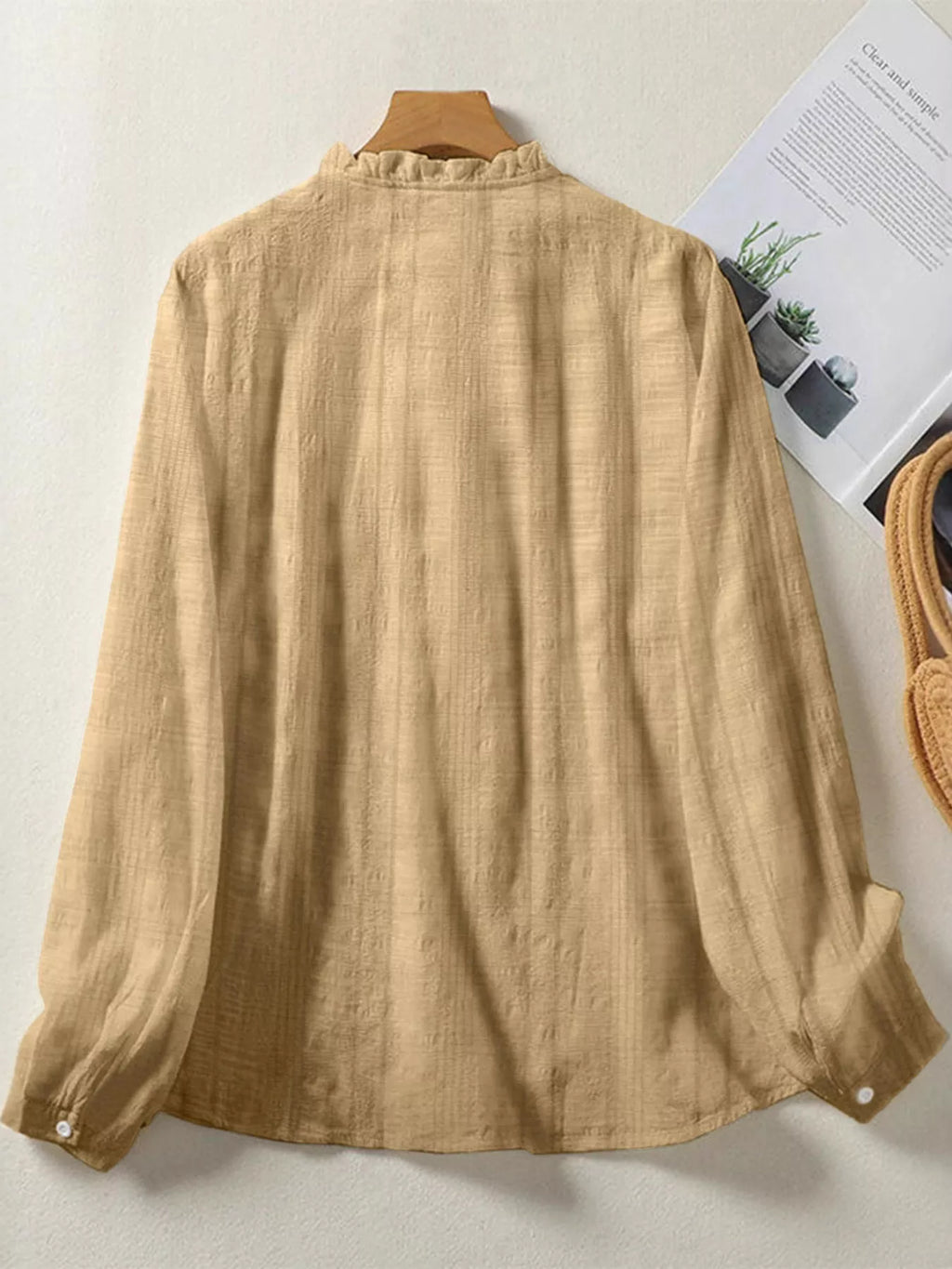 Frill Button Down Long Sleeve Shirt