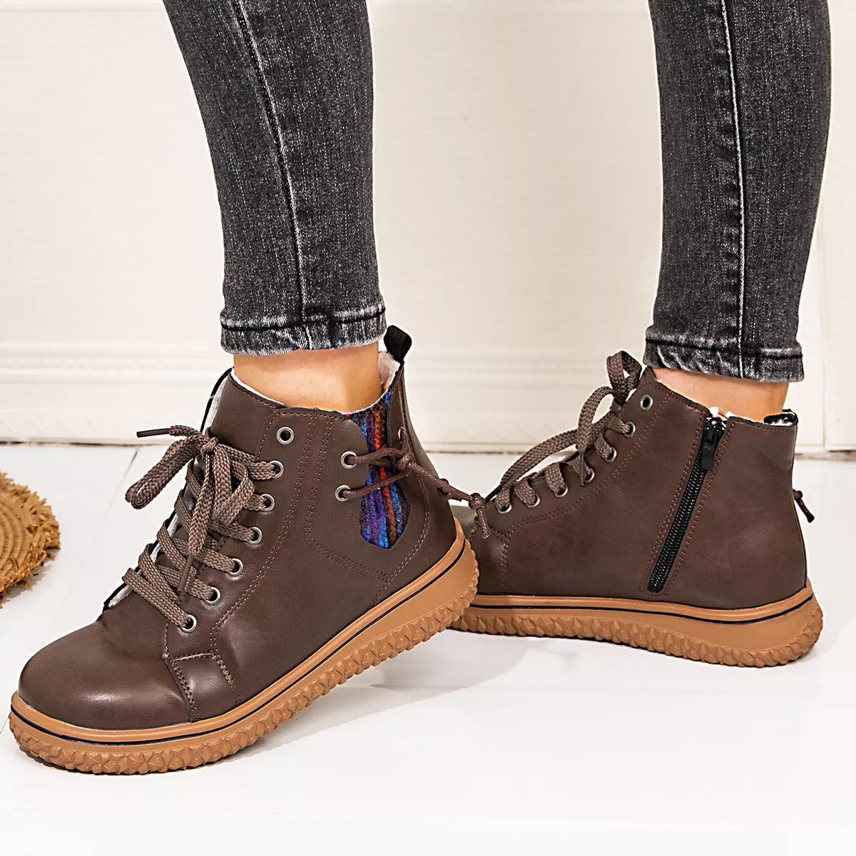 Lace-Up Ankle Boots with Zipper Detail