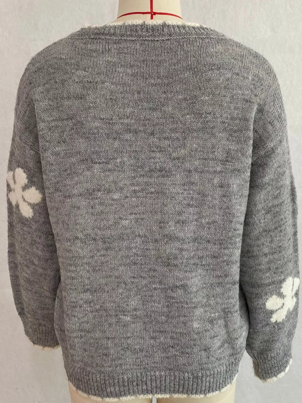 Floral Applique Button-Down Knit Cardigan