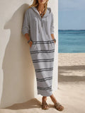 Casual Striped Drawstring Hooded Dress