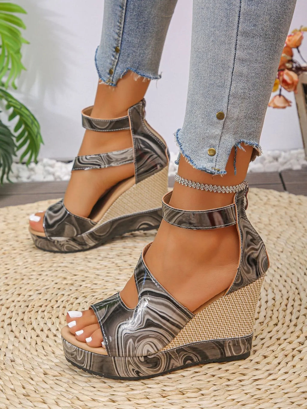 Platform Wedge Sandals with Ankle Strap