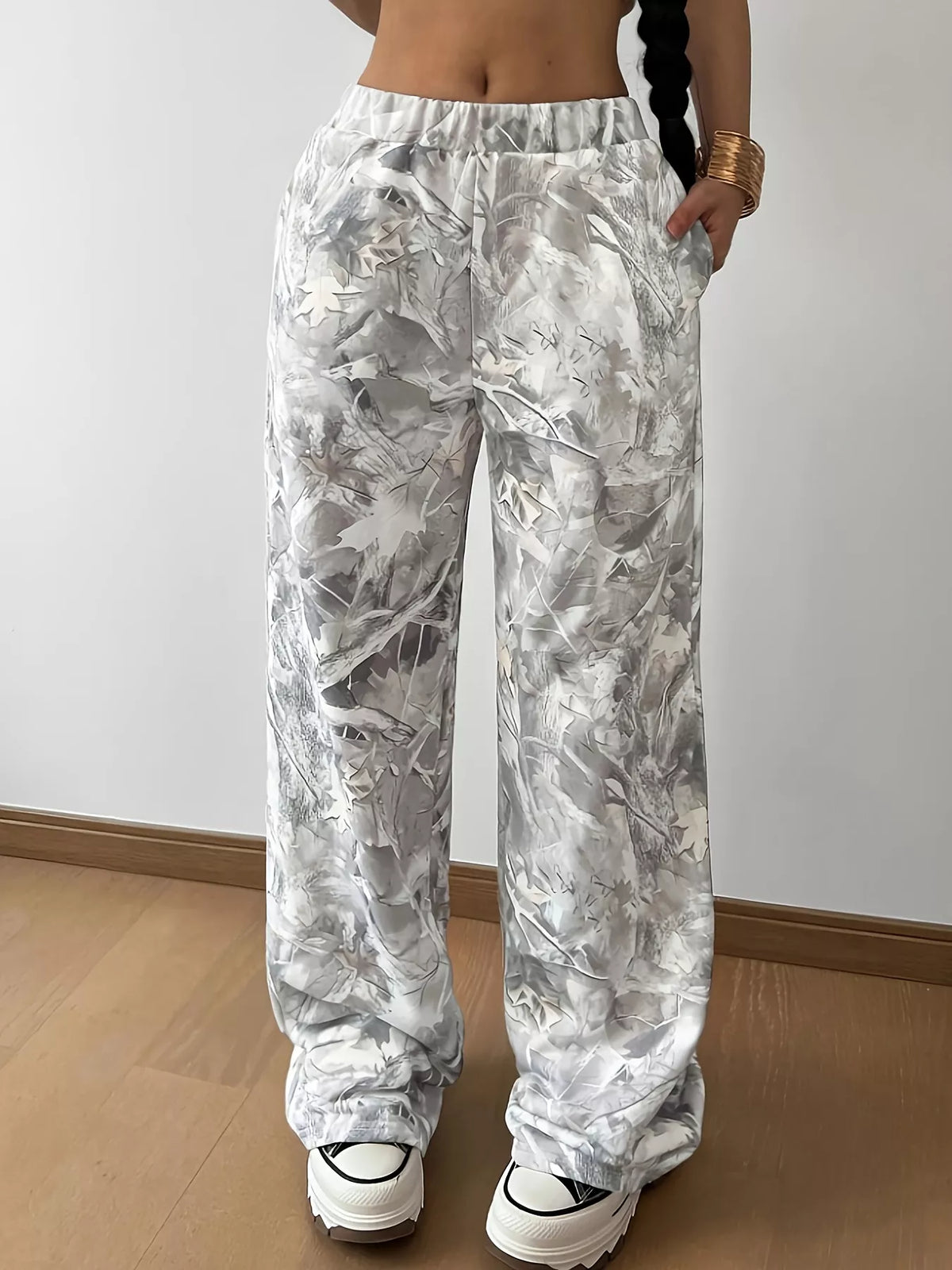 Wide-Leg Printed Casual Pants