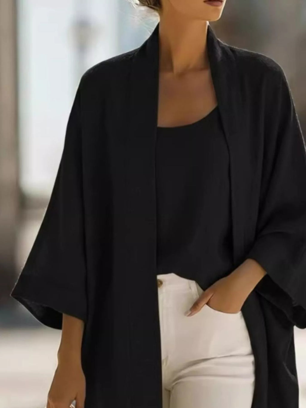 Full Size Open-Front Cardigan and Matching Tank Top Set Plus Size