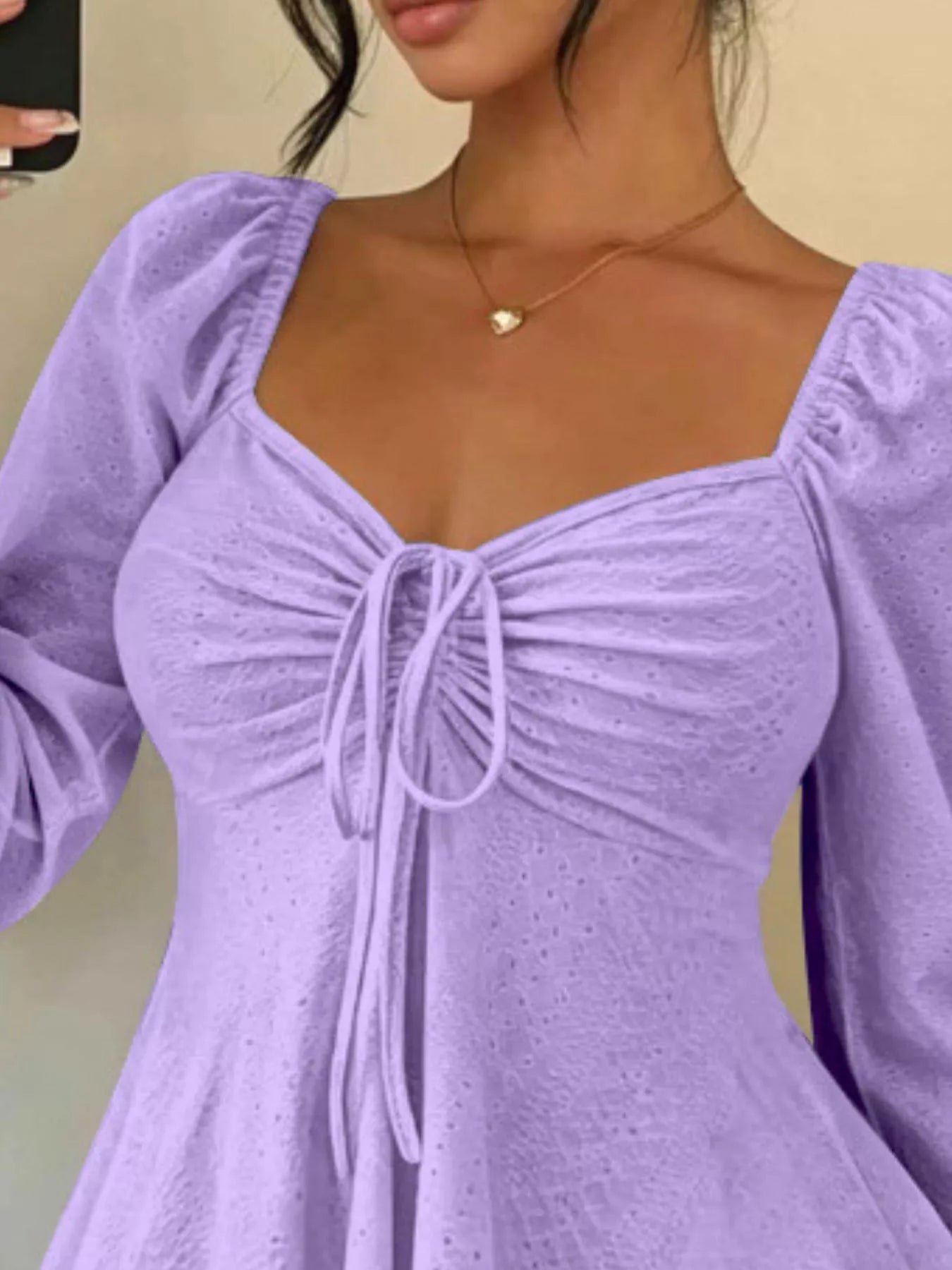 Ruched Sweetheart Neck Long Sleeve Top