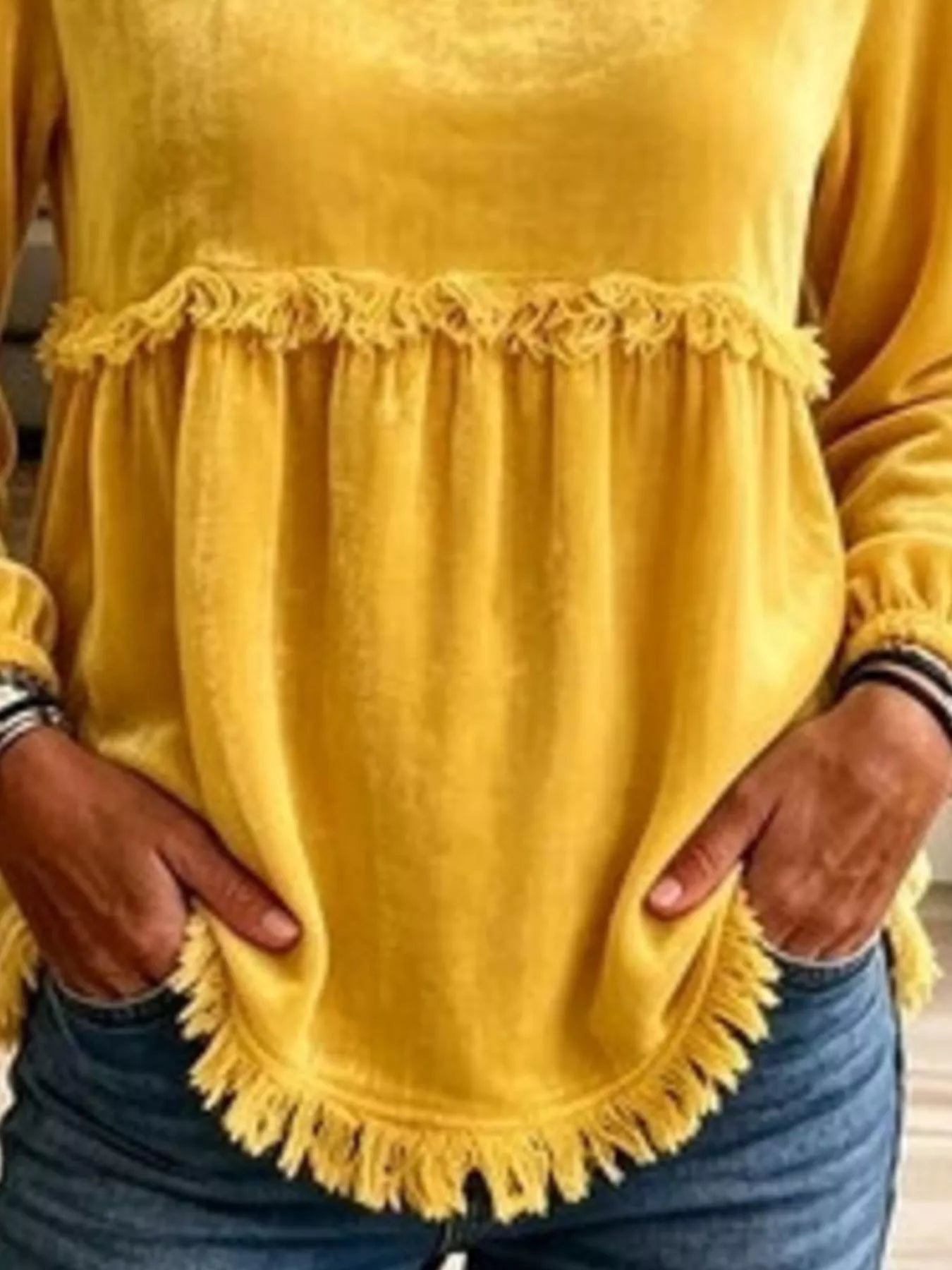Fringed Hem Long Sleeve T-Shirt