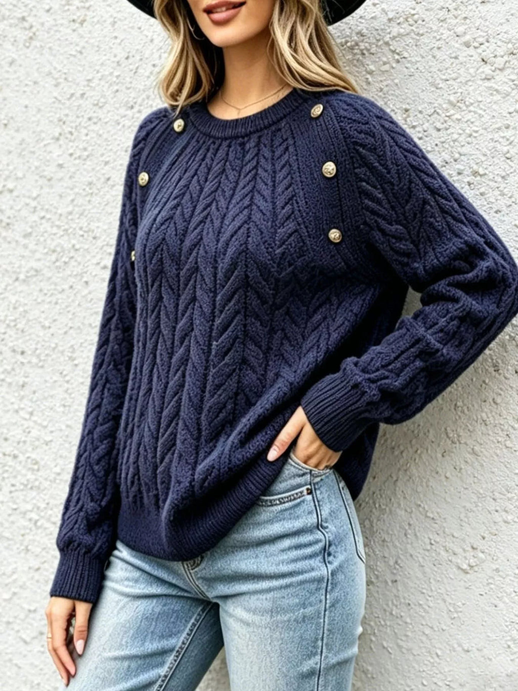 Cable-Knit Raglan Sleeve Sweater
