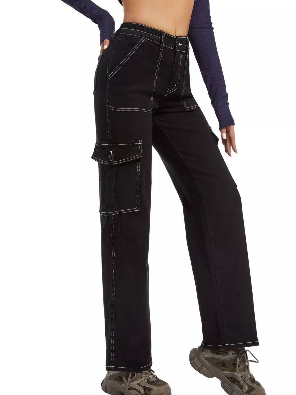 High-Waisted Cargo Jeans