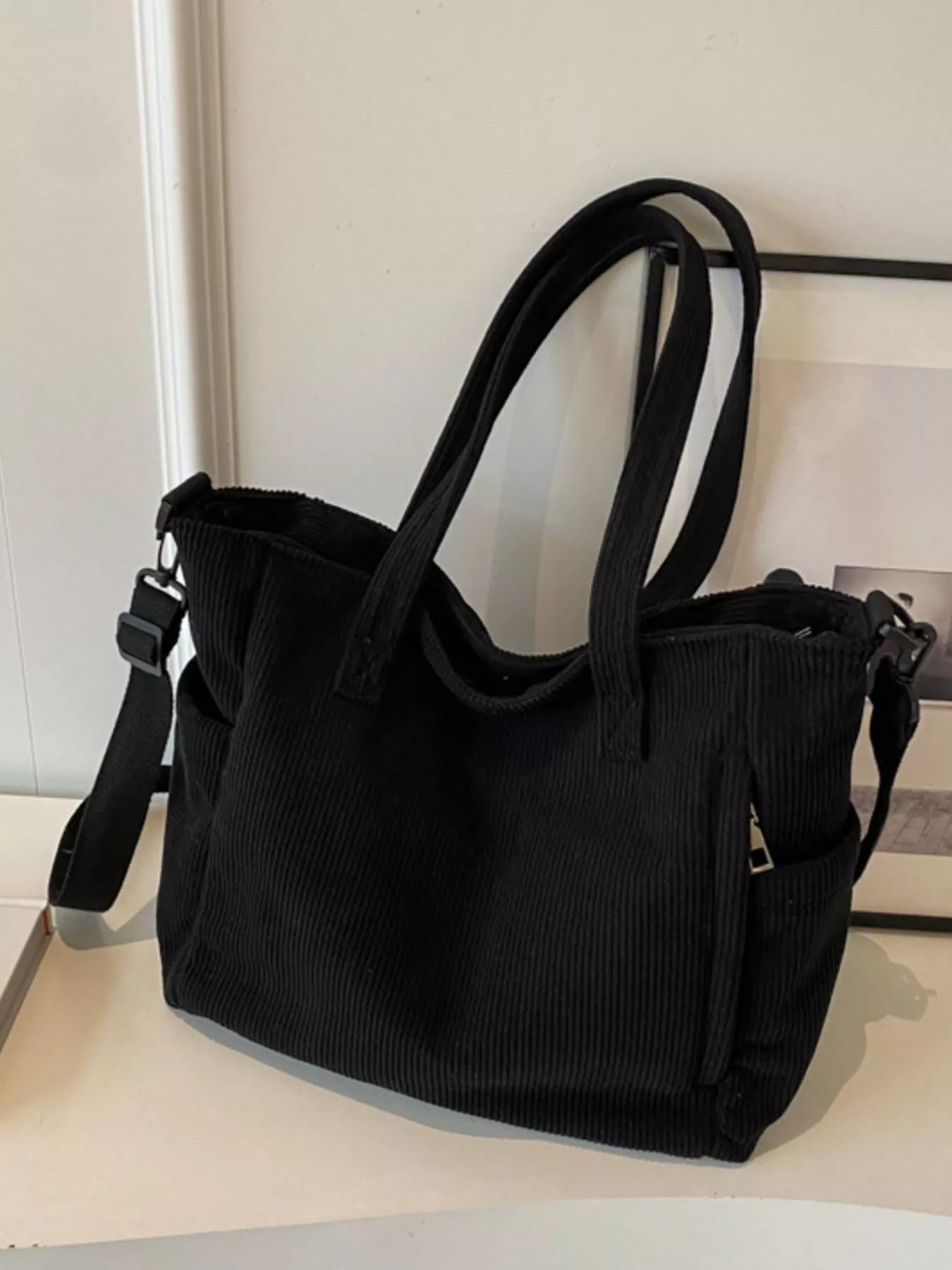 Corduroy Solid Color Handbag