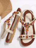 Beaded T-Strap Flat Sandals