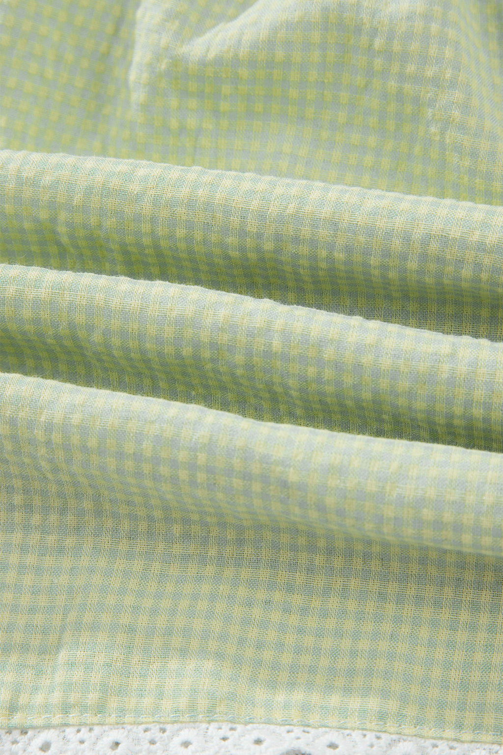 Green Gingham Plaid Button Detail Lace Trim Boxer Shorts