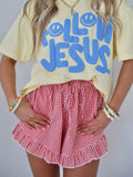 Gingham Ruffle Hem Drawstring Shorts