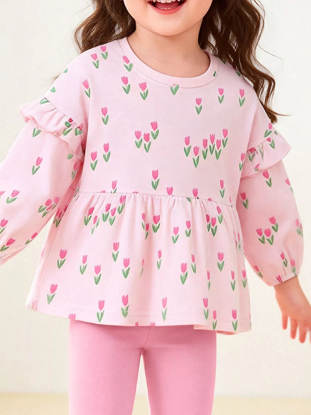 Children's Floral Print Peplum Top and Leggings Set