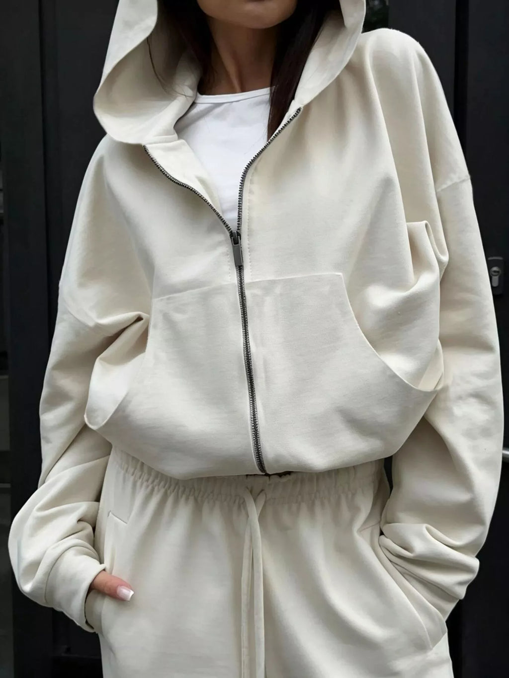 Casual Zip-Up Hoodie and Wide-Leg Sweatpants Set