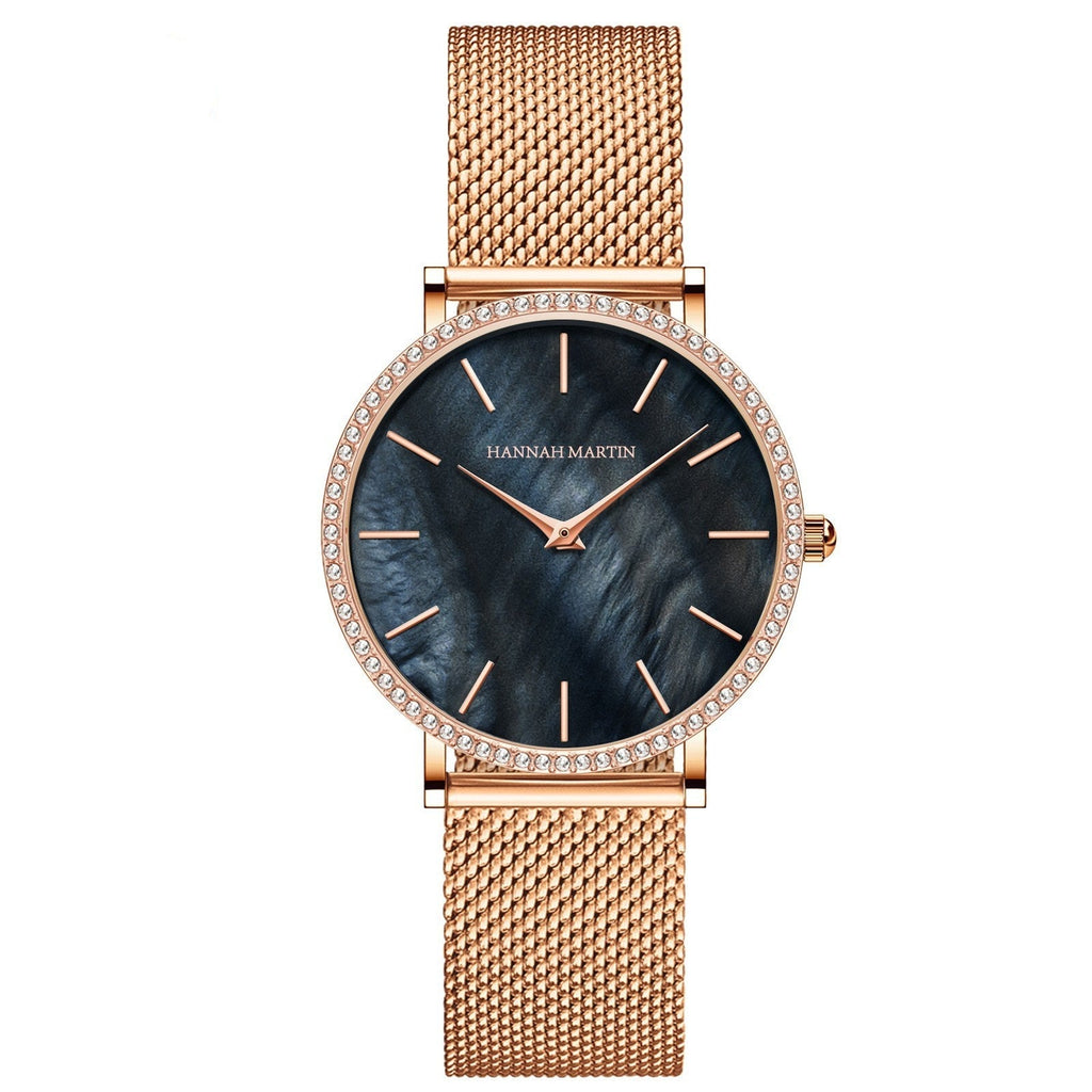 Full Stainless Steel Shell Chain Women's Diamond Shell Surface Quartz Watch