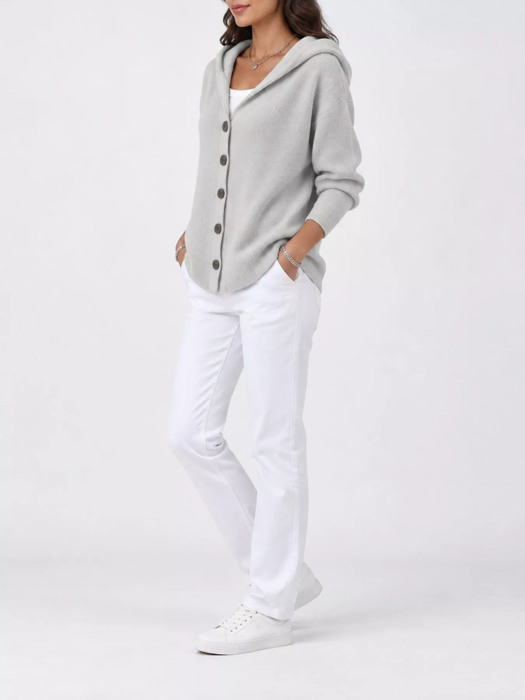 Full Size Hooded Button-Down Knit Cardigan Plus Size
