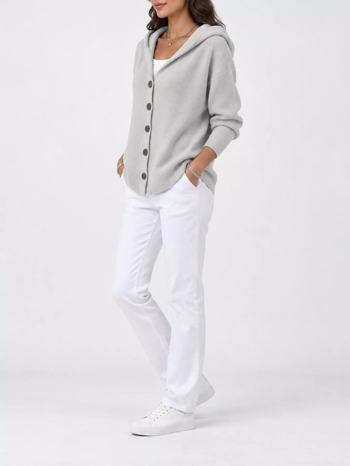 Full Size Hooded Button-Down Knit Cardigan Plus Size
