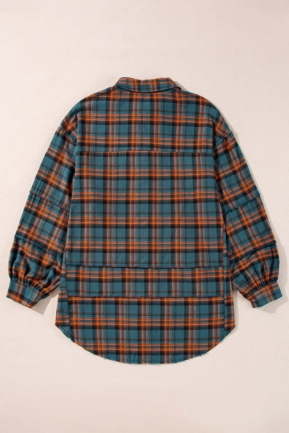 Plaid Button-Up Distressed Hem Long Sleeve Shirt