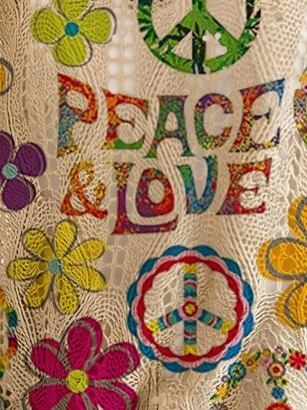 Boho Chic Peace & Love Print Crochet Knit Top