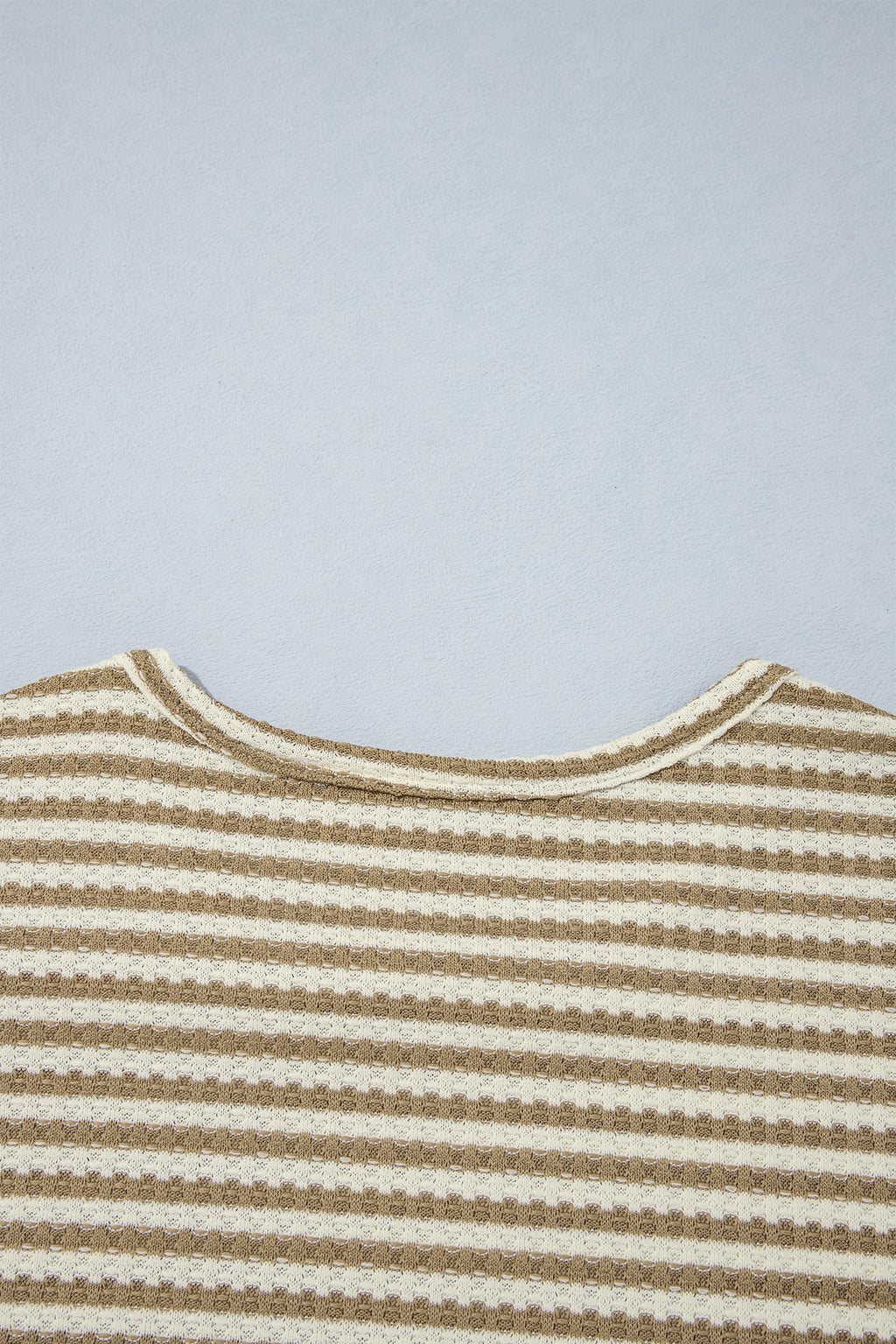 Brown Stripe Textured Knit Long Sleeve Top Elastic Waist Shorts Casual Outfit
