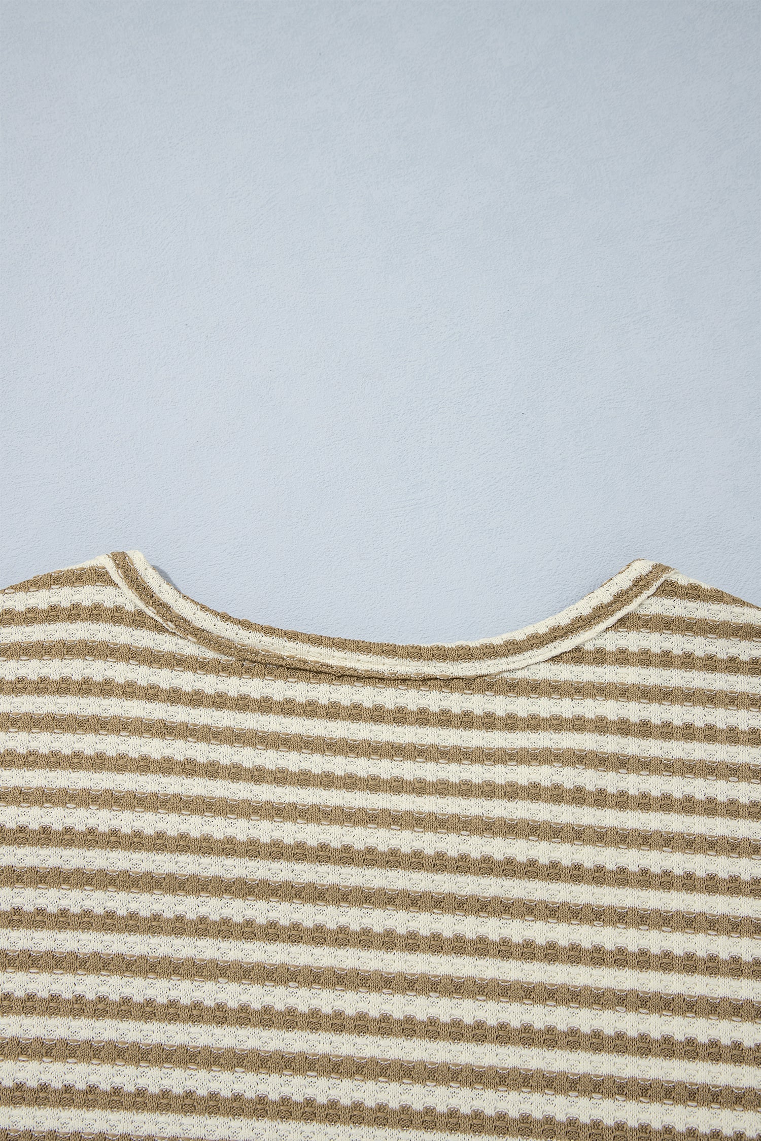 Brown Stripe Textured Knit Long Sleeve Top Elastic Waist Shorts Casual Outfit