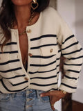 Striped Button-Front Cardigan