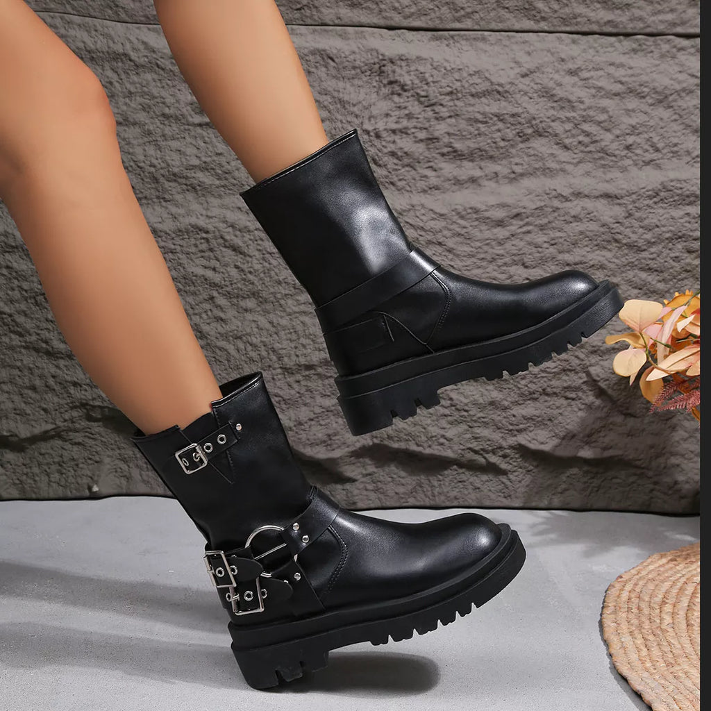 Round Toe Block Heels Boots
