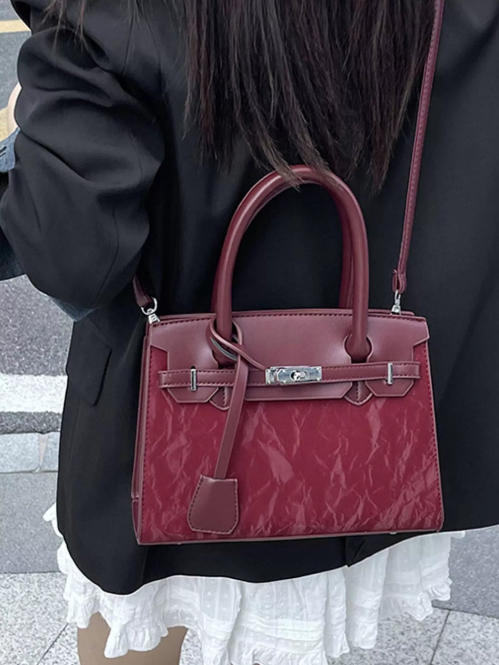 Textured Leather Top-Handle Handbag