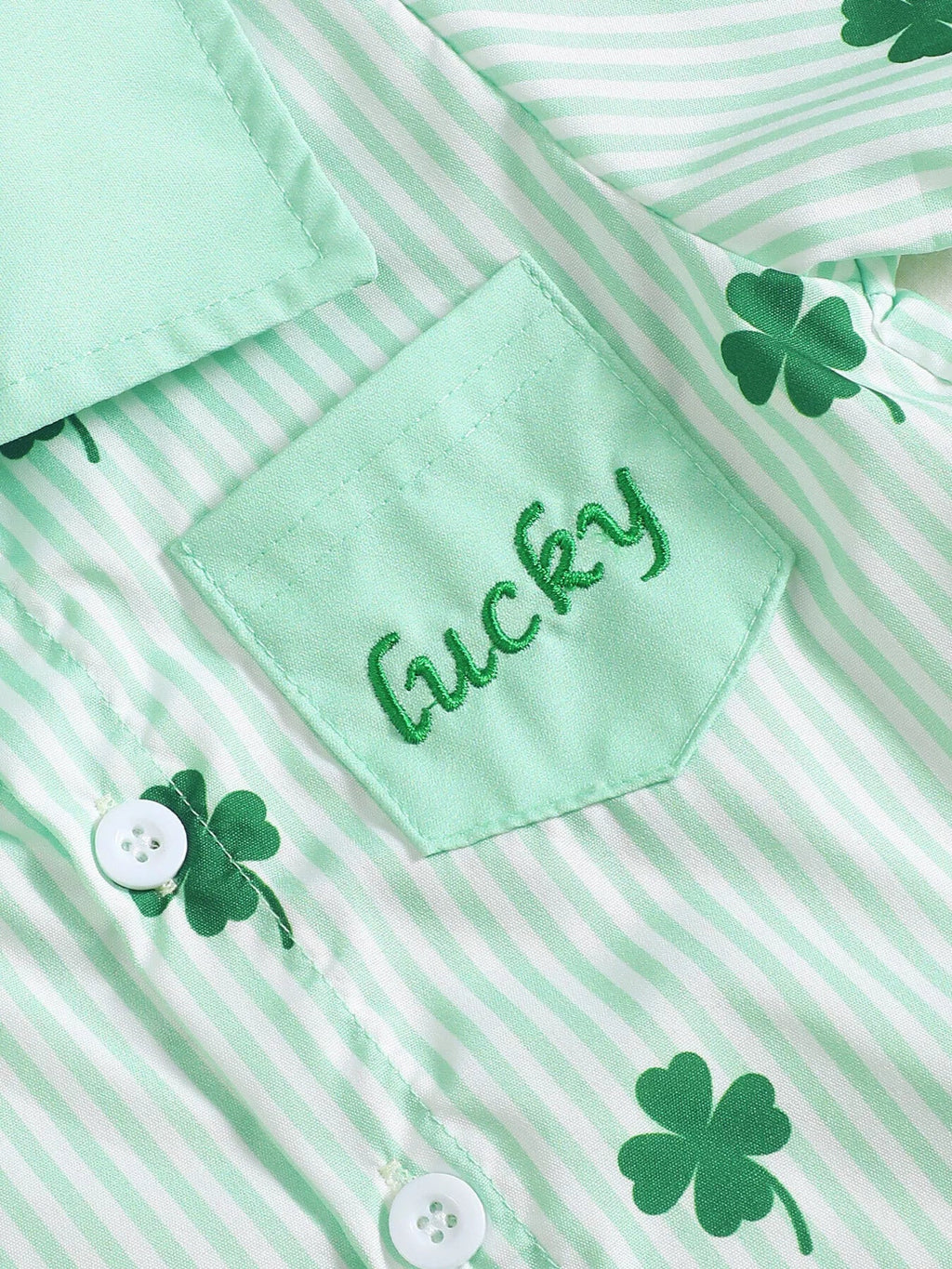 Children's Lucky Clover Print Striped Shirt & Shorts Set
