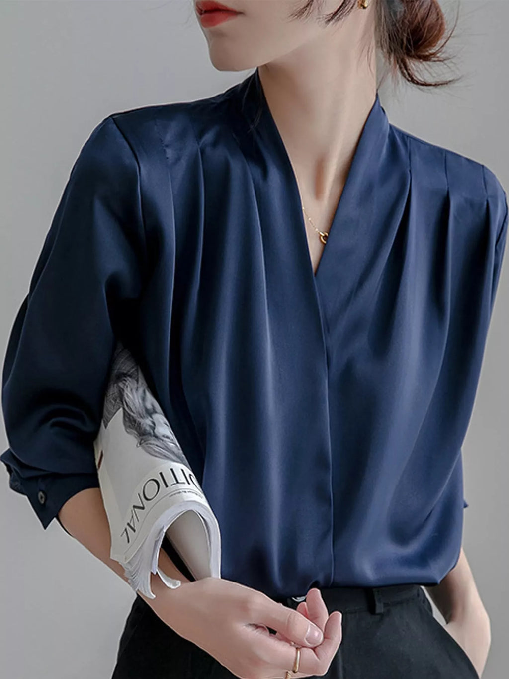 Long Sleeve Satin Blouse