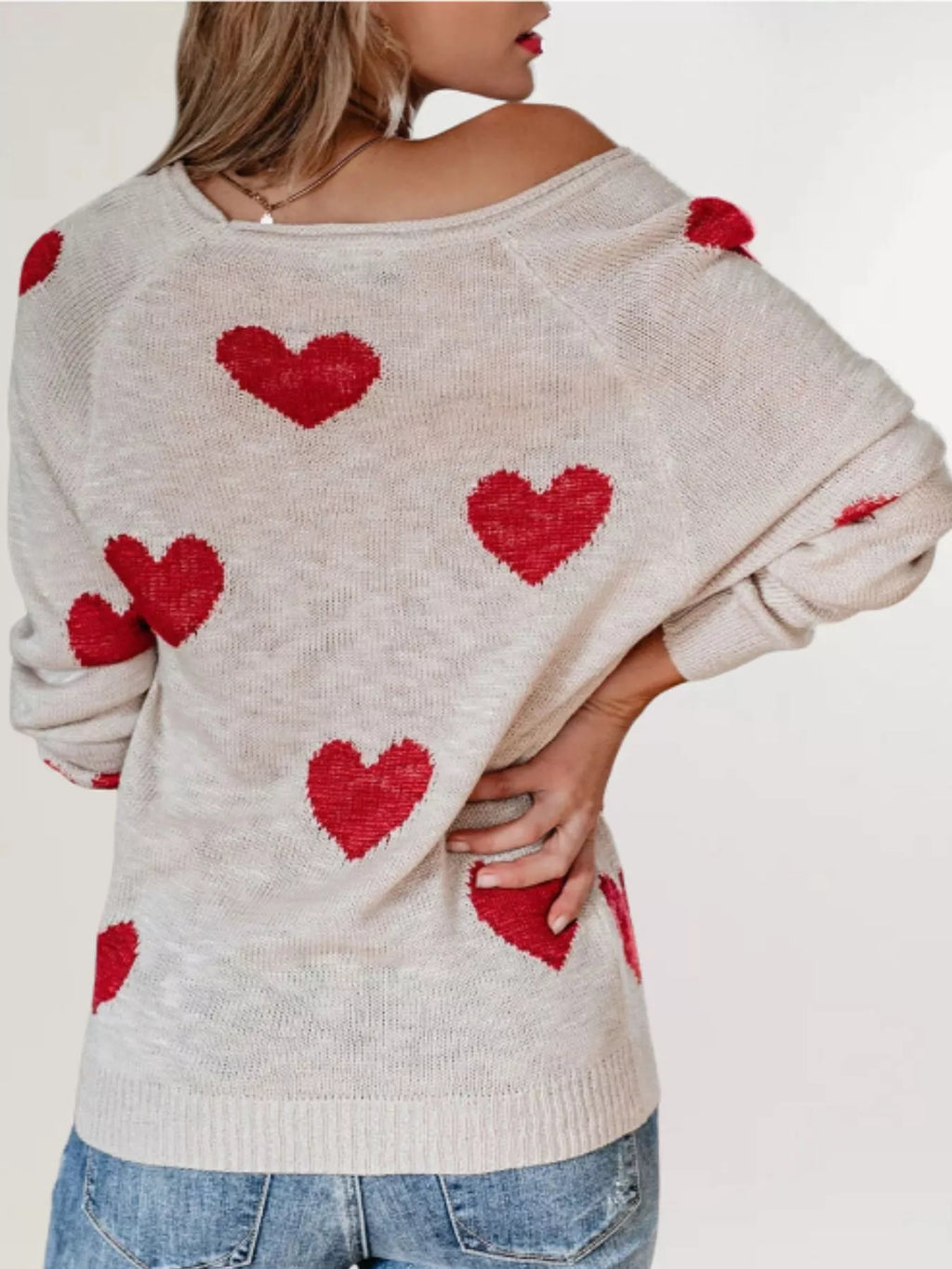 Heart Pattern Raglan Sleeve Sweater
