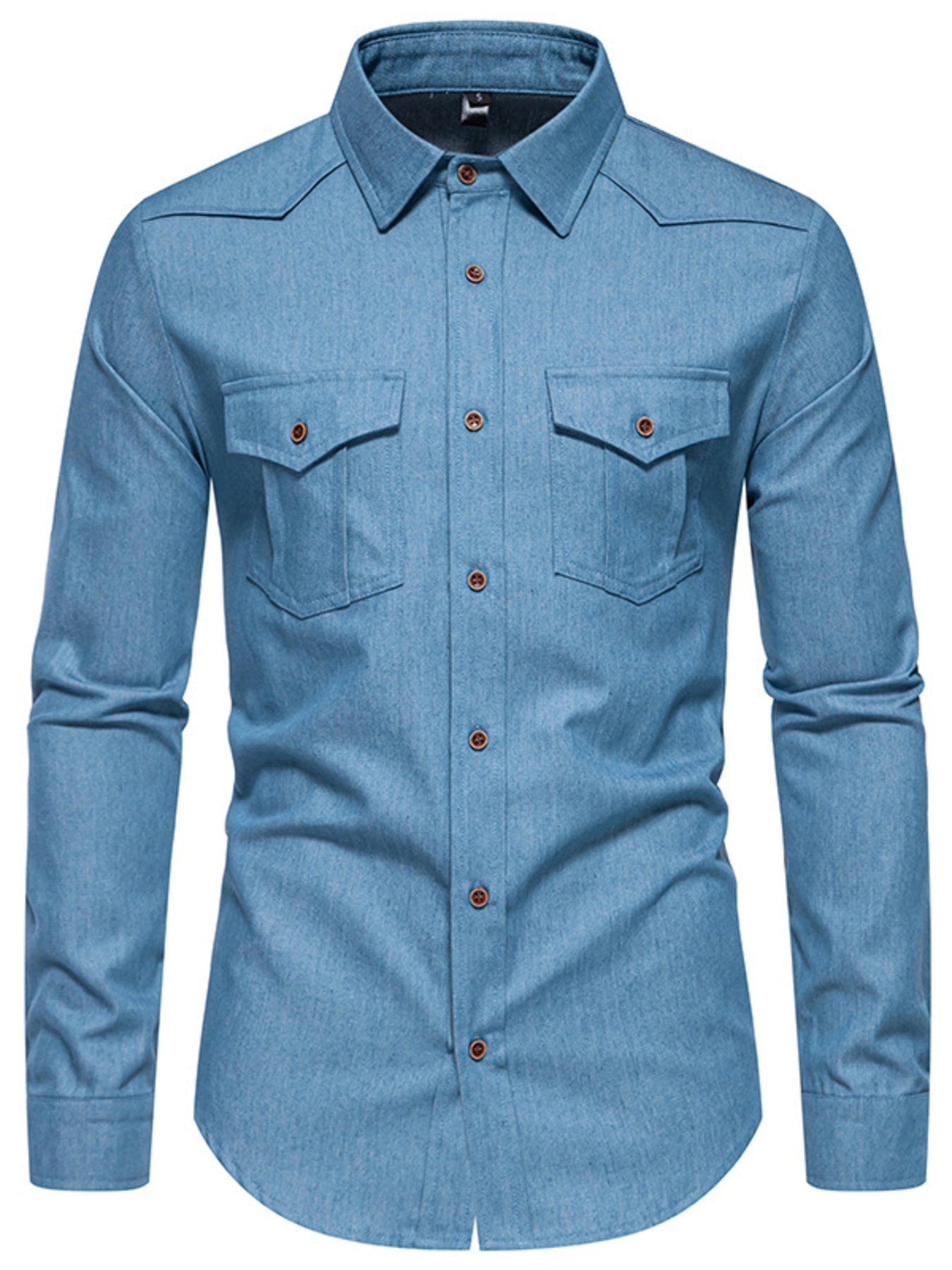 Men's Casual Long Sleeve Denim Shirt with Pockets