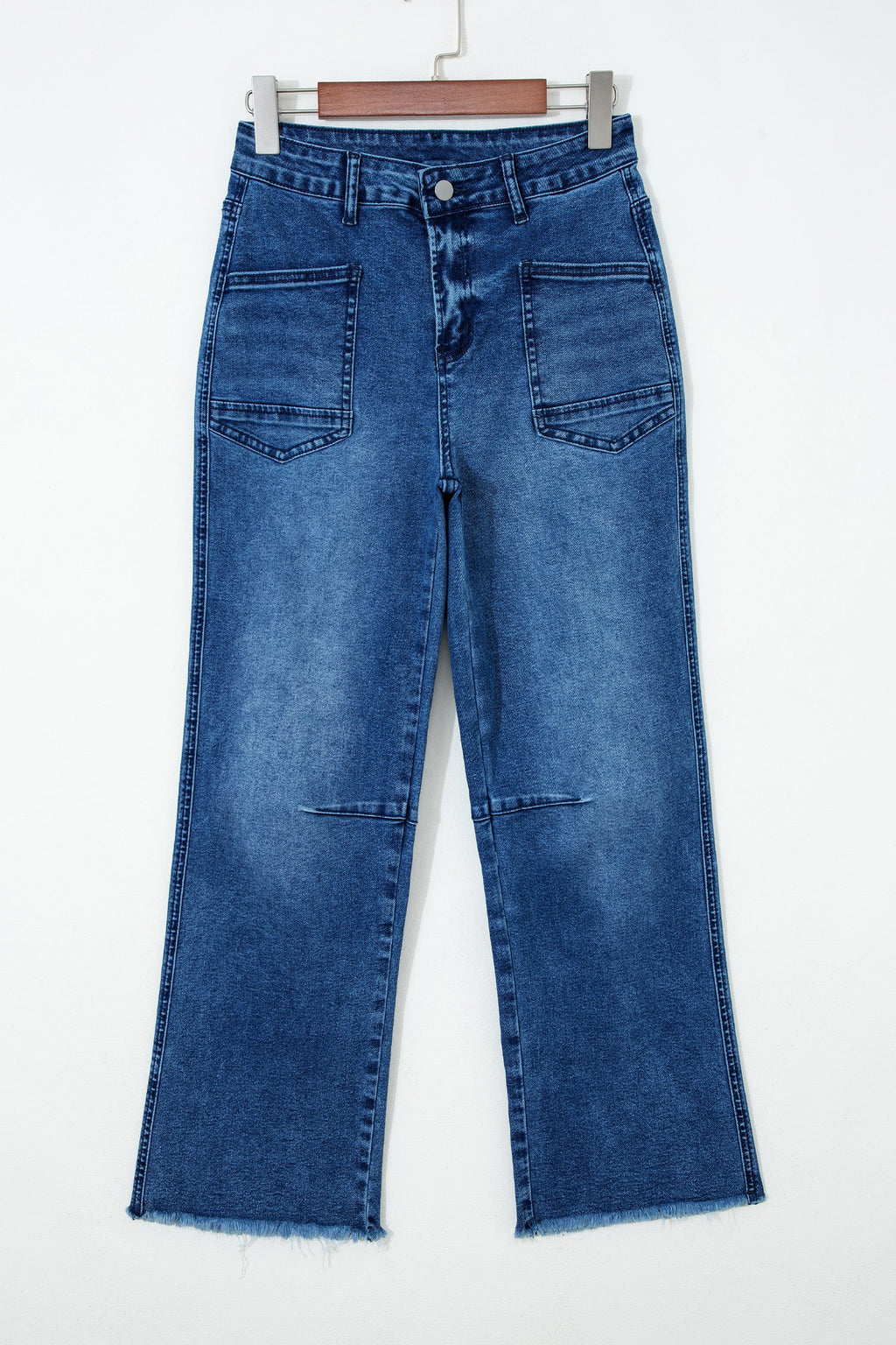 Sail Blue Frayed Cropped Straight Jeans