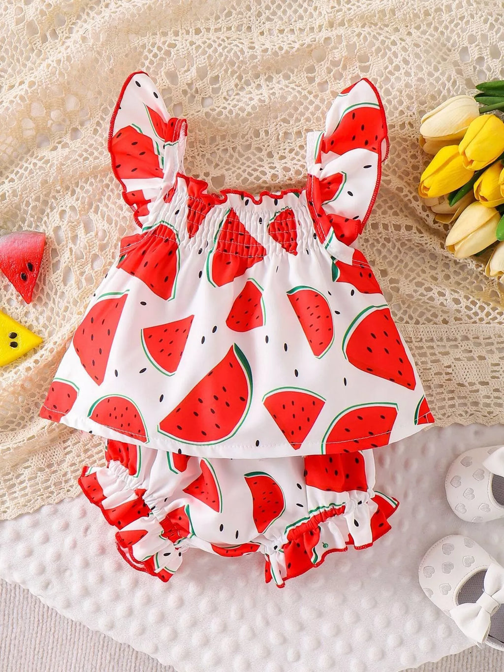 Children's Ruffled Printed Tank and Shorts Set