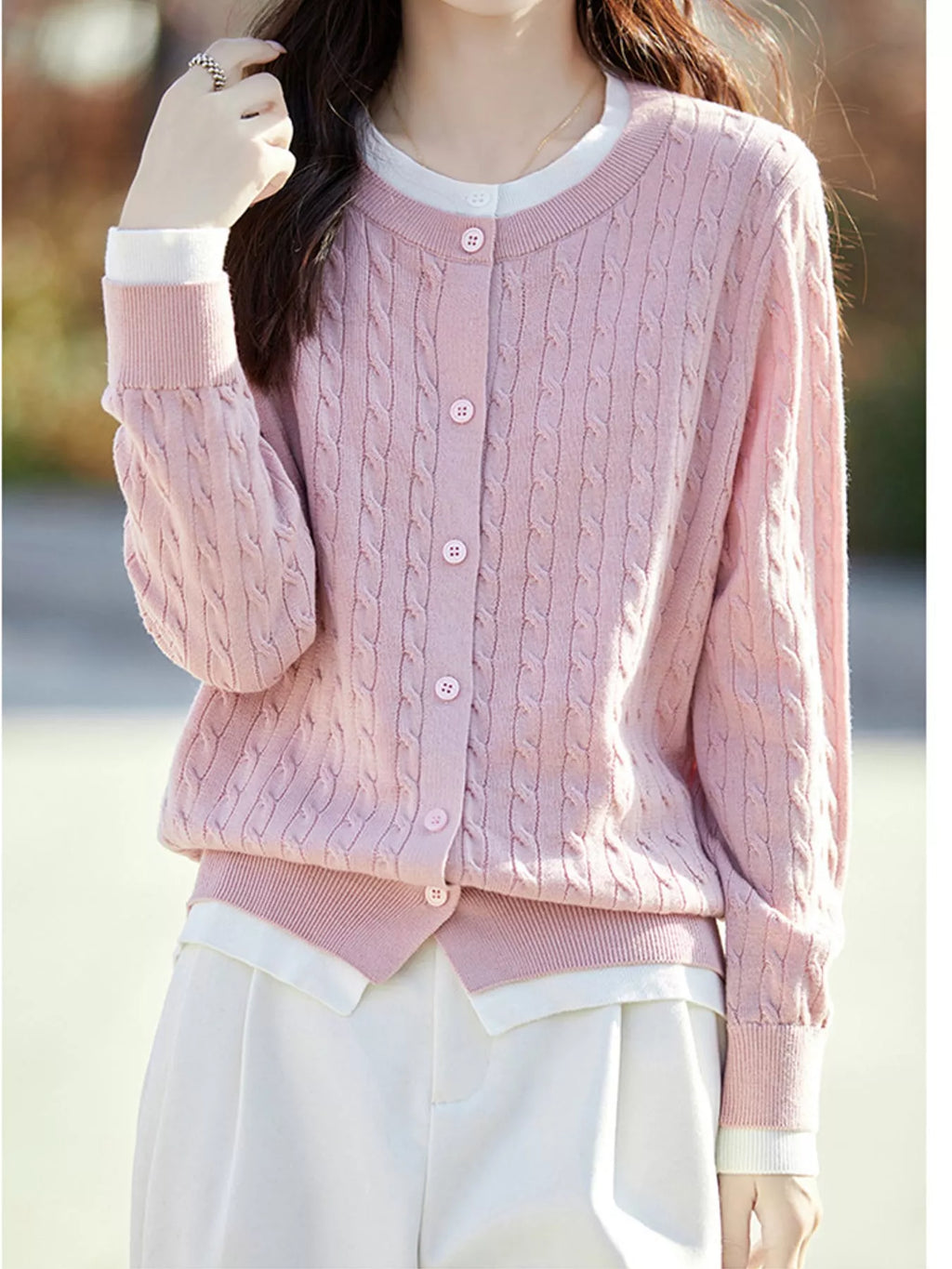 Cable-Knit Button-Down Cardigan
