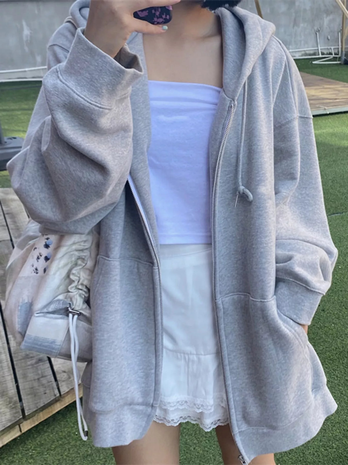 Full Size Zip-Up Dropped Shoulder Hoodie Plus Size