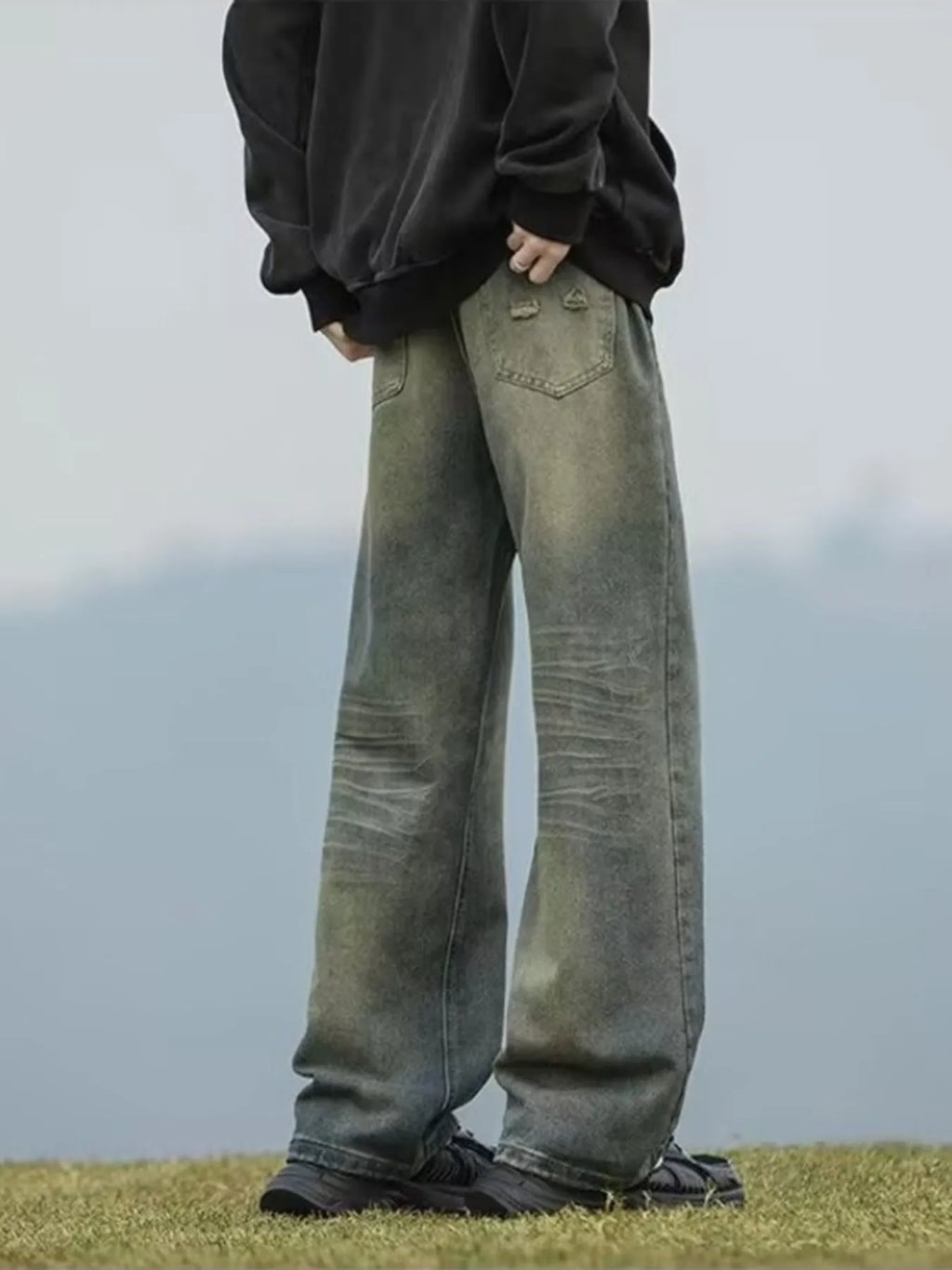 Men's Full Size Vintage Wash Wide Leg Jeans Plus Size
