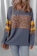 Leopard Patchwork Colorblock Drop Shoulder Top